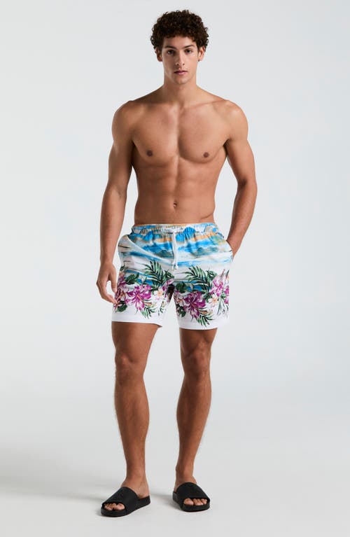 Original Penguin 7 Volley All Over Print Hibiscus Scene Swim Trunk In Bright White