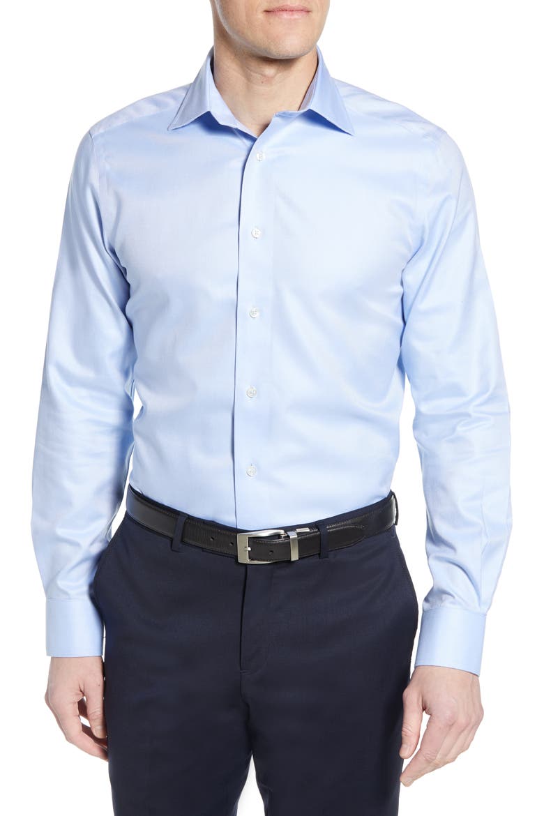 Luxury Non-Iron Trim Fit Solid Dress Shirt, Main, color, SKY