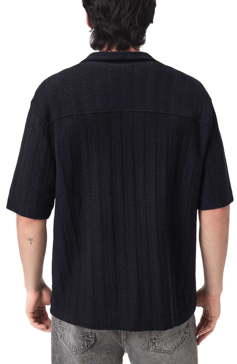 AllSaints Trace Textured Cotton Camp Shirt, Alternate, color, Jet Black