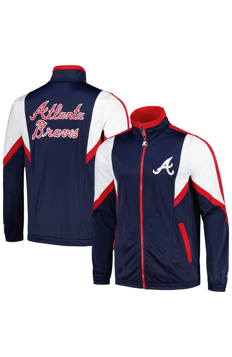 STARTER Men's Starter Navy Atlanta Braves Lead Runner Full-Zip Jacket, Main, color, 