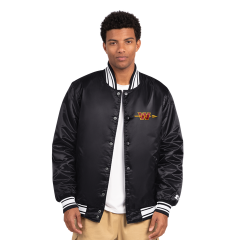 Men's Starter Black Washington Commanders Locker Room Satin Varsity Full-Snap Jacket
