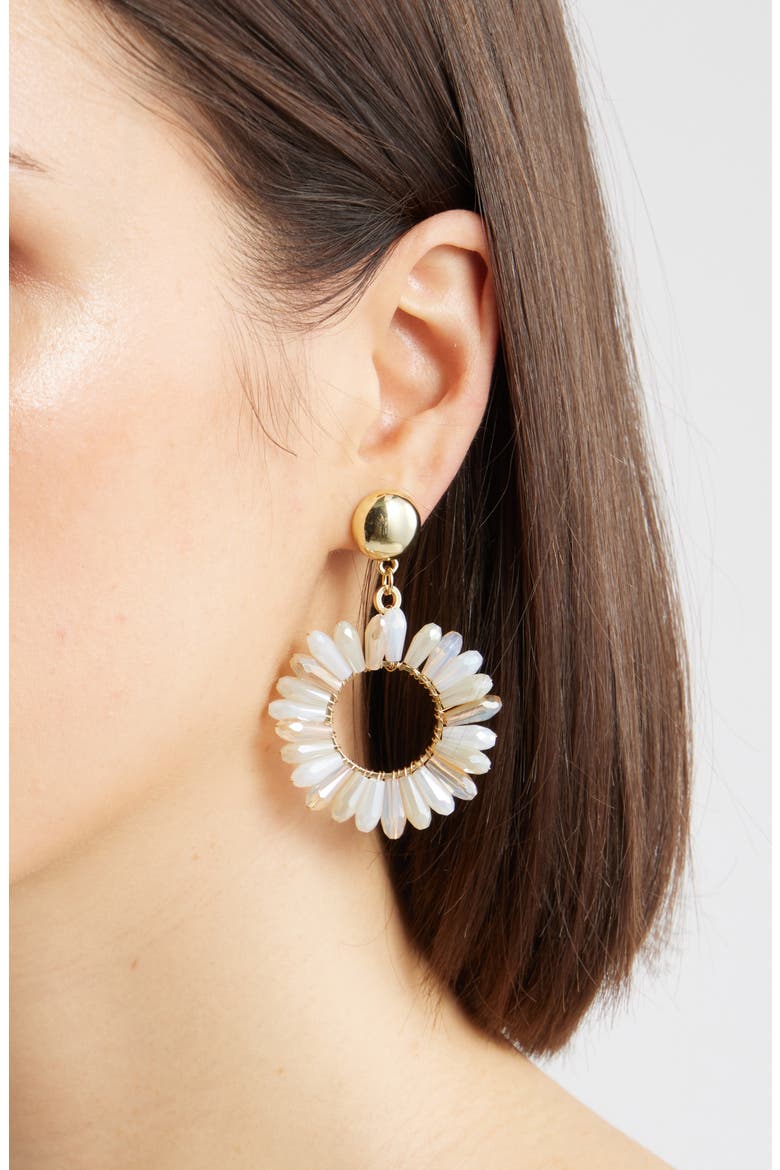 Petal Hoop Drop Earrings, Alternate, color, NEUTRAL- GOLD