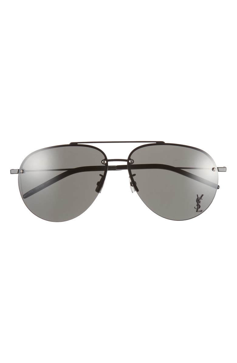 Saint Laurent 61mm Aviator Sunglasses, Main, color, Semimatte Black