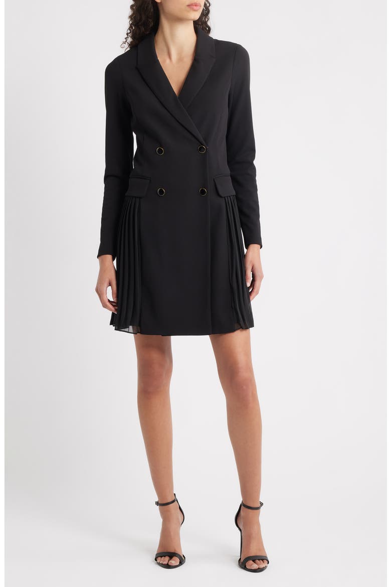 Double Breasted Long Sleeve Coat Dress, Main, color, BLACK