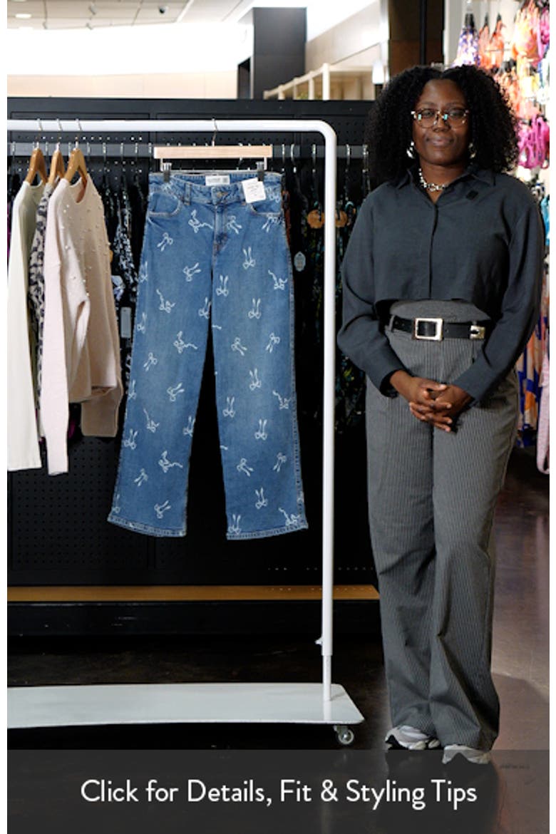 Kids' Bow Print High Waist Wide Leg Jeans video
