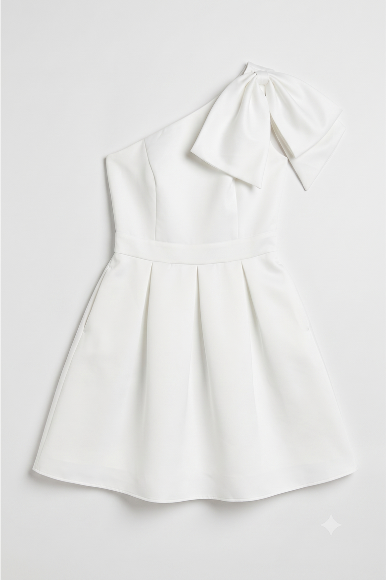 One Shoulder Bow Bridal Mini Dress, Alternate, color, Ivory