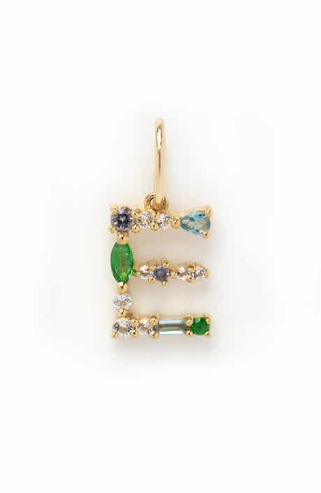 Local Eclectic Solid 9K Gold & Semiprecious Stone Initial Charm