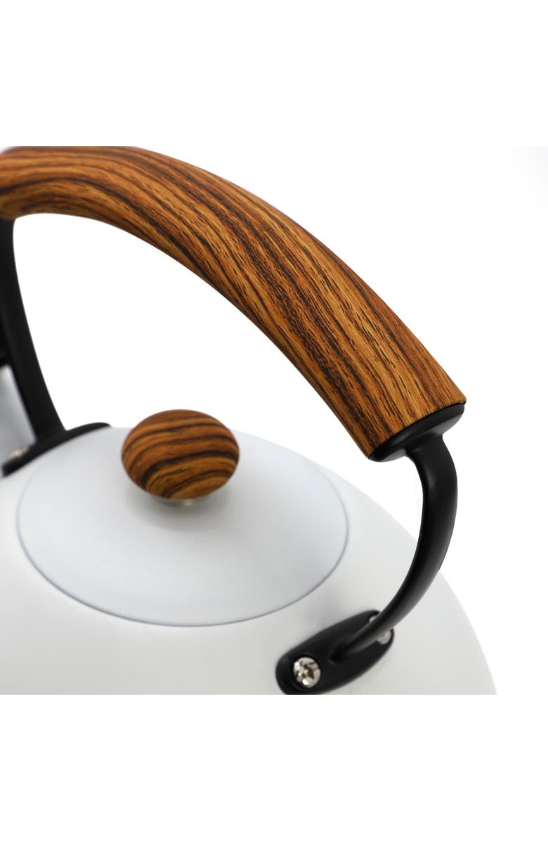 Megachef 3.2 Quart Whistling Tea Kettle with Wood Grain Nylon Cool Touch Handle, Matte White, Alternate, color, Matte White