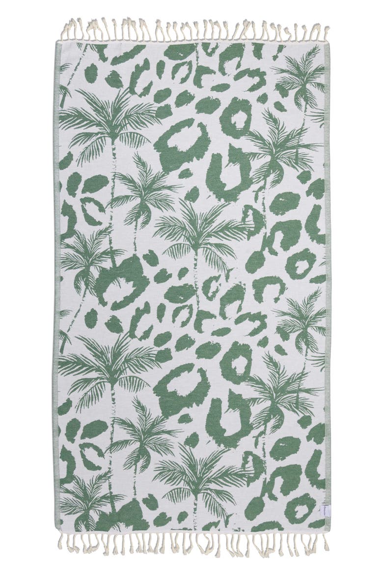 Leopard Palm Organic Turkish Towel, Alternate, color, Green