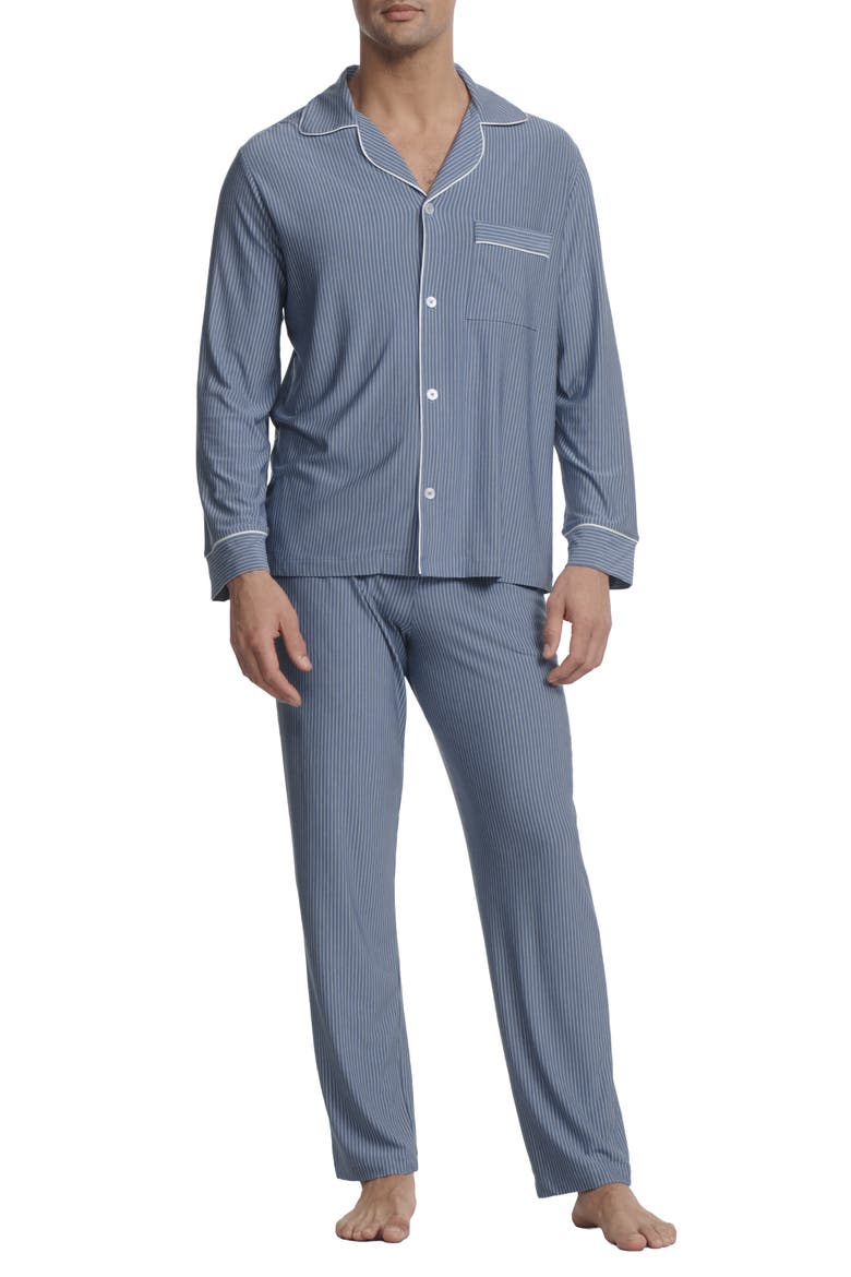 William Print Stretch Tencel® Modal Pajamas, Main, color, DUO STRIPE SLATE BLUE