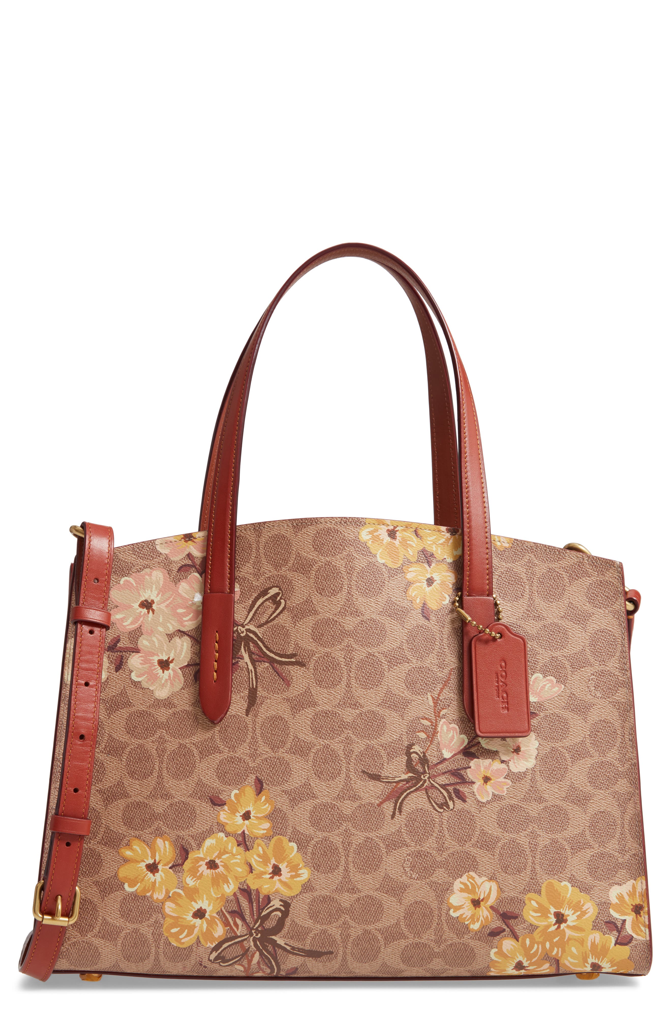 COACH Charlie Prairie Blossoms Signature Canvas Tote, Main, color, 