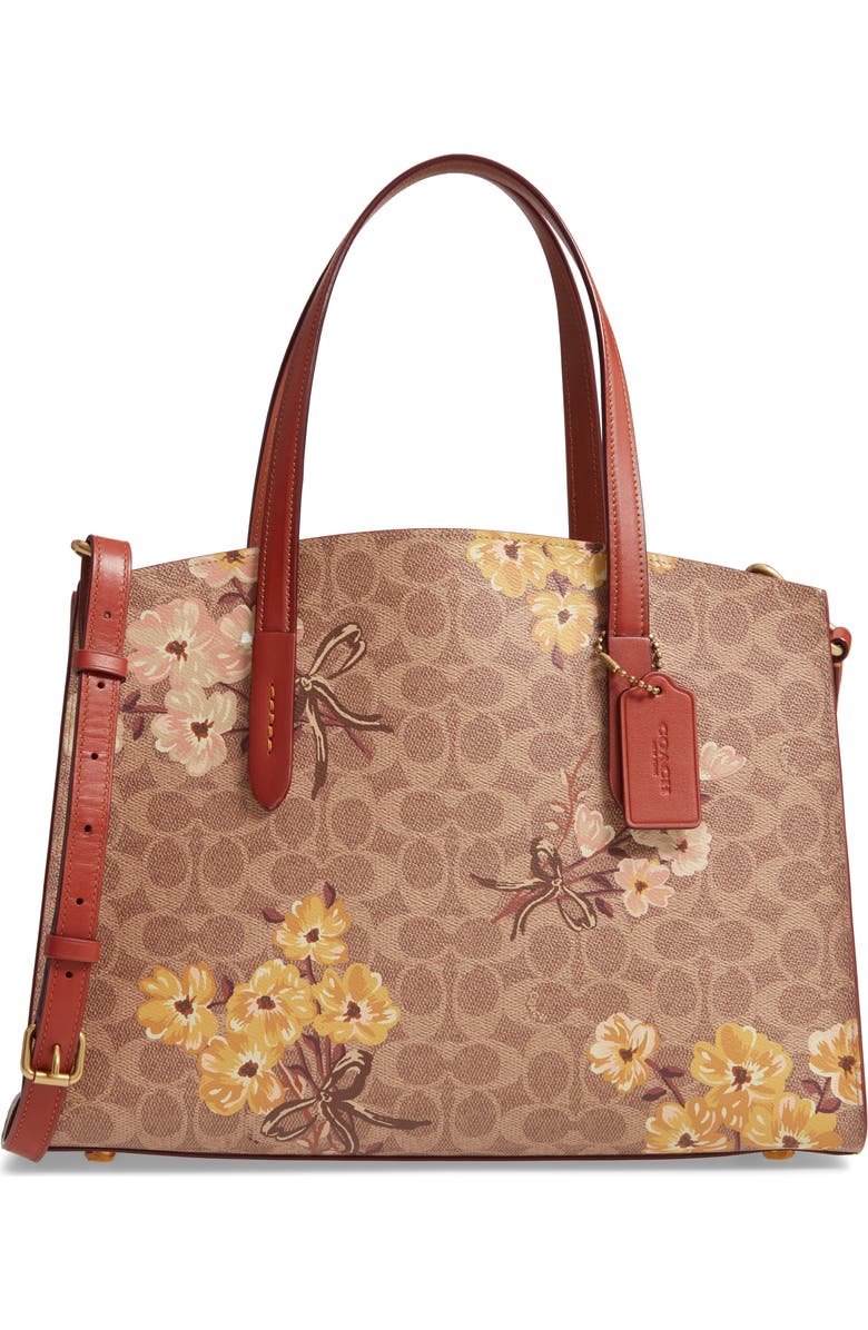 COACH Charlie Prairie Blossoms Signature Canvas Tote, Main, color,