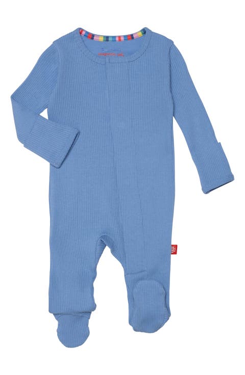 Blue Skies Ribbed Cotton Blend Magnetic Footie (Baby)