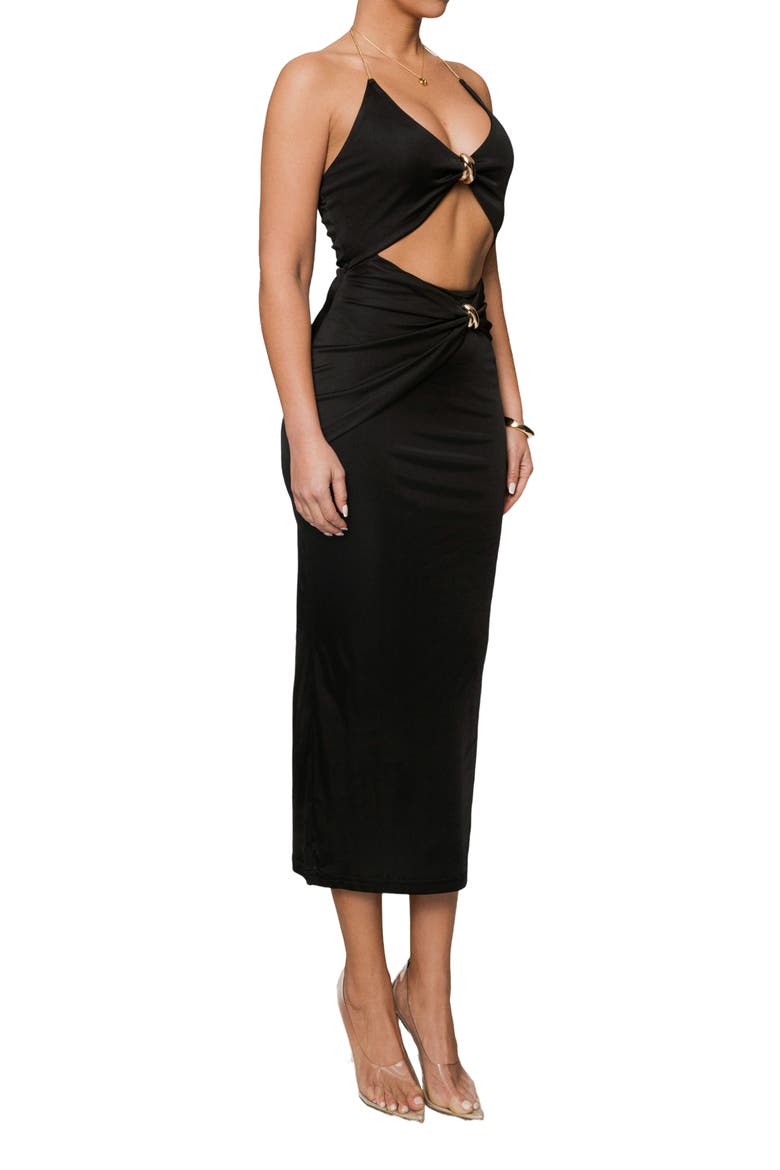 Cutout Chain Halter Midi Dress, Alternate, color, BLACK