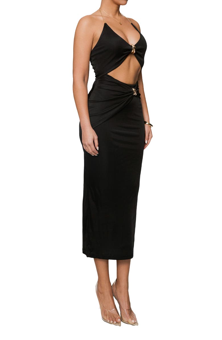 JLUXLABEL Cutout Chain Halter Midi Dress, Alternate, color, Black