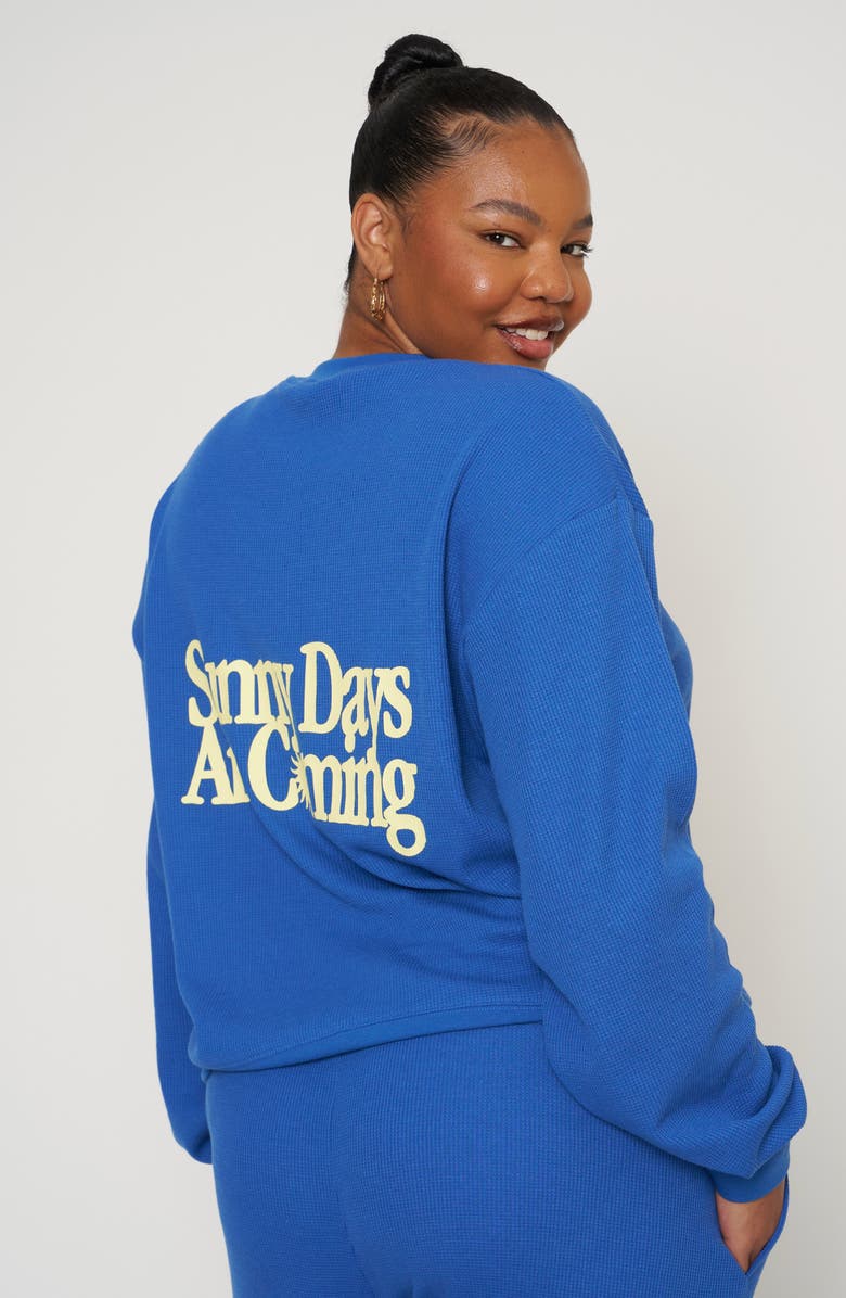THE MAYFAIR GROUP Sunny Days Are Coming Waffle Knit Sweatshirt, Alternate, color, Blue