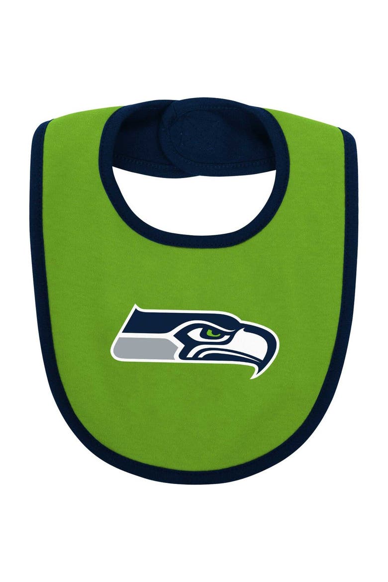 Newborn & Infant College Navy/Neon Green Seattle Seahawks Home Field Advantage Three-Piece Bodysuit, Bib & Booties Set, Alternate, color, Navy