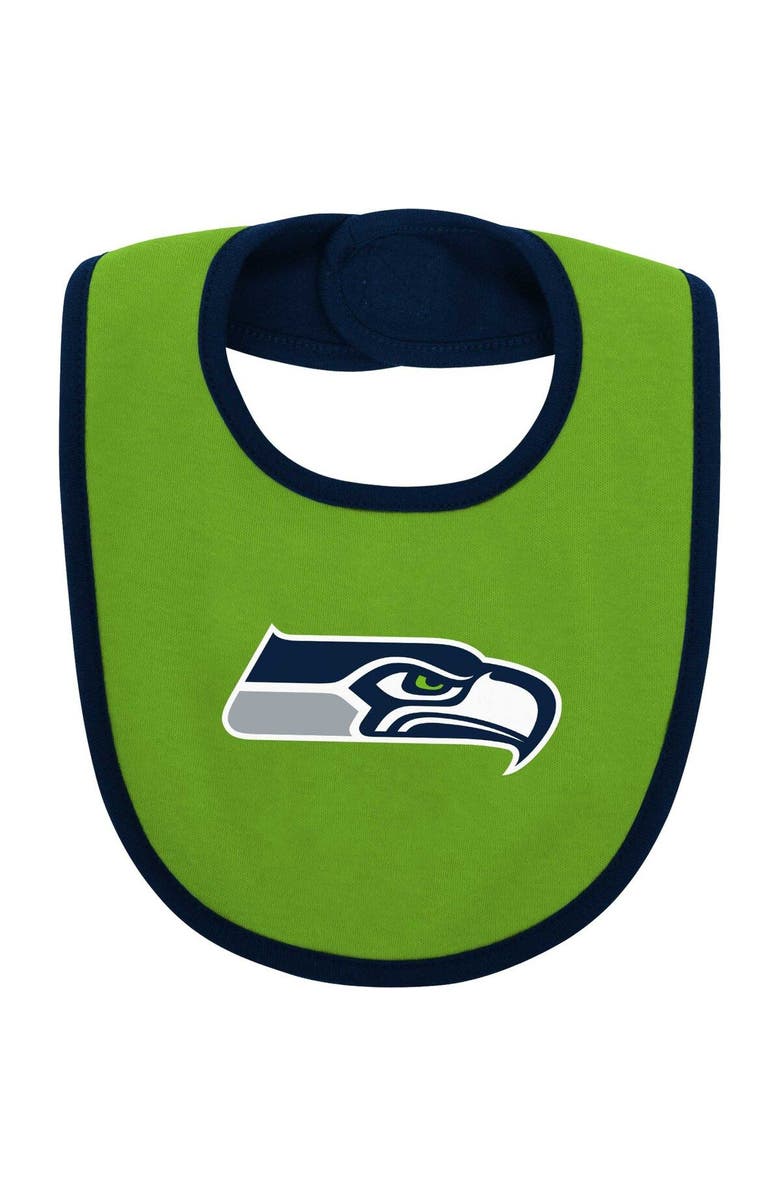 Outerstuff Newborn & Infant College Navy/Neon Green Seattle Seahawks Home Field Advantage Three-Piece Bodysuit, Bib & Booties Set, Alternate, color, 