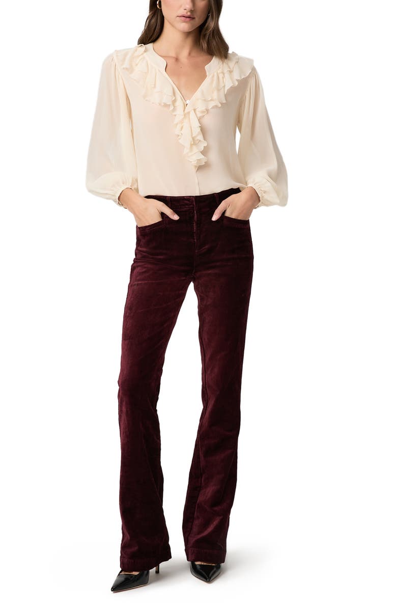 PAIGE Laurel Canyon High Waist Bootcut Velvet Pants, Alternate, color, Dark Oxblood