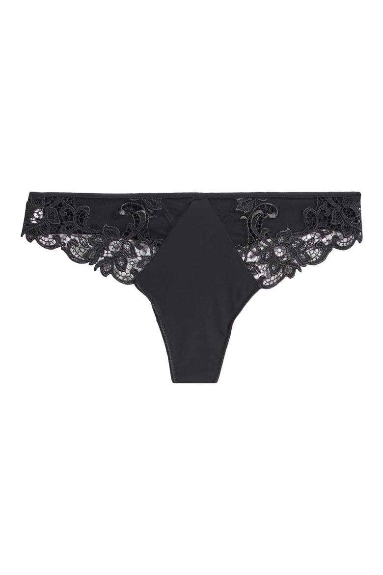 Saga Lace Trim Thong, Alternate, color, BLACK/BLK