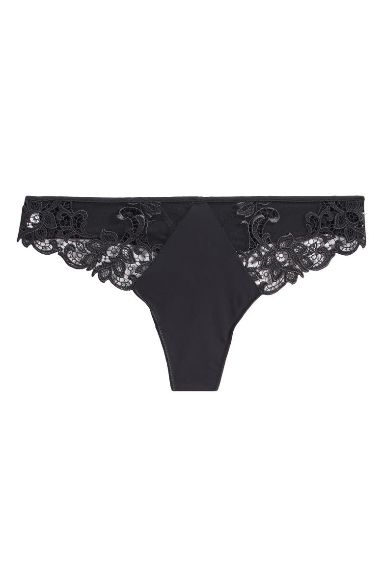 Simone Perele Saga Lace Trim Thong, Alternate, color, Black/Blk