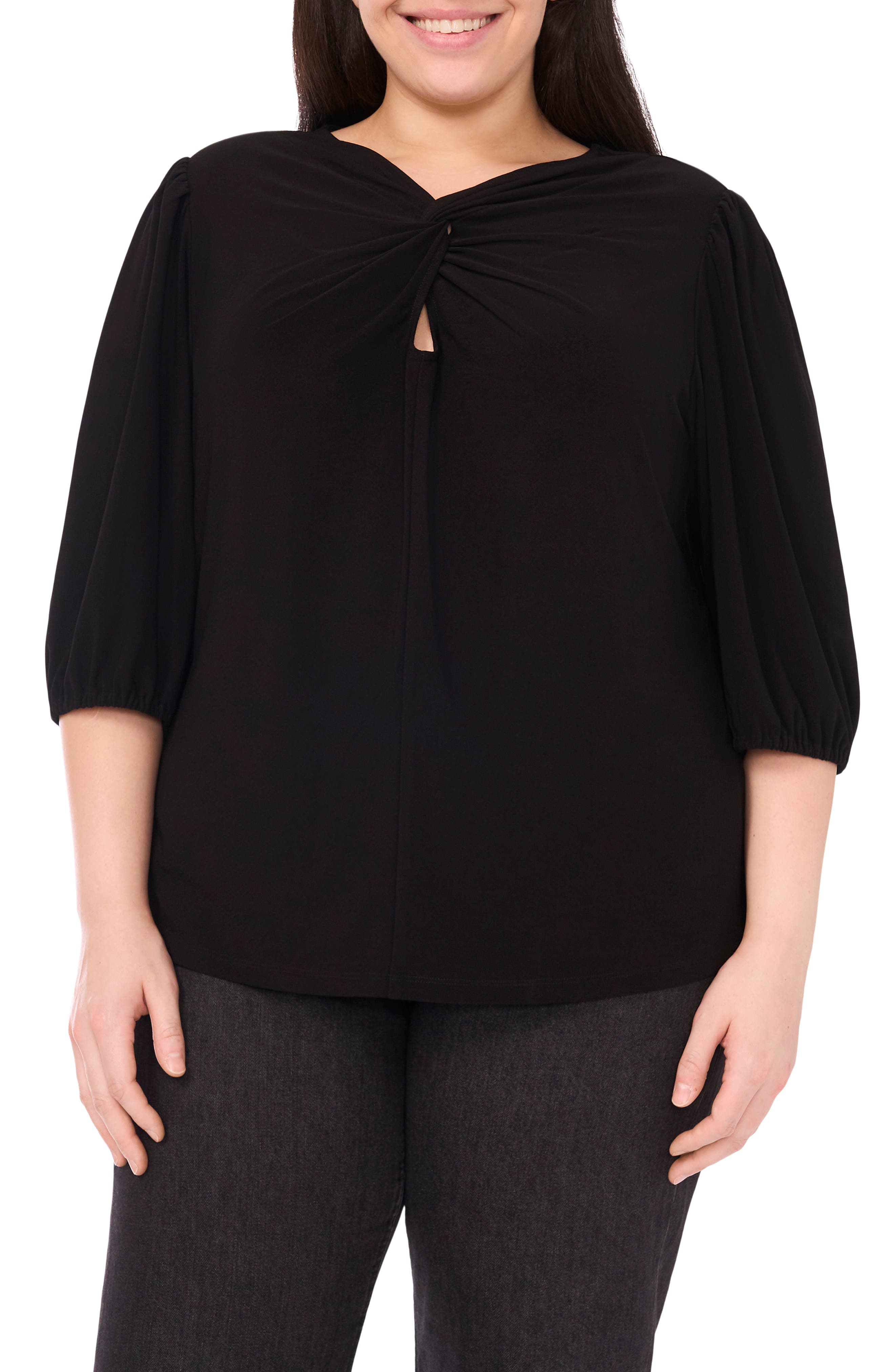Twist Keyhole Neck Stretch Crepe Top