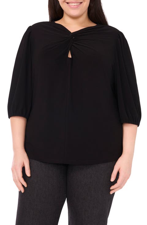 Twist Keyhole Neck Stretch Crepe Top (Plus)