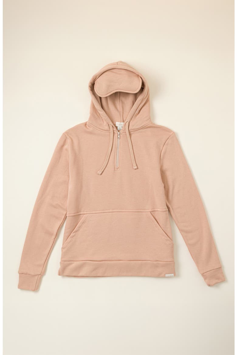 Built-In Sleep Mask Travel Hoodie by POND Los Angeles, Alternate, color, Blush
