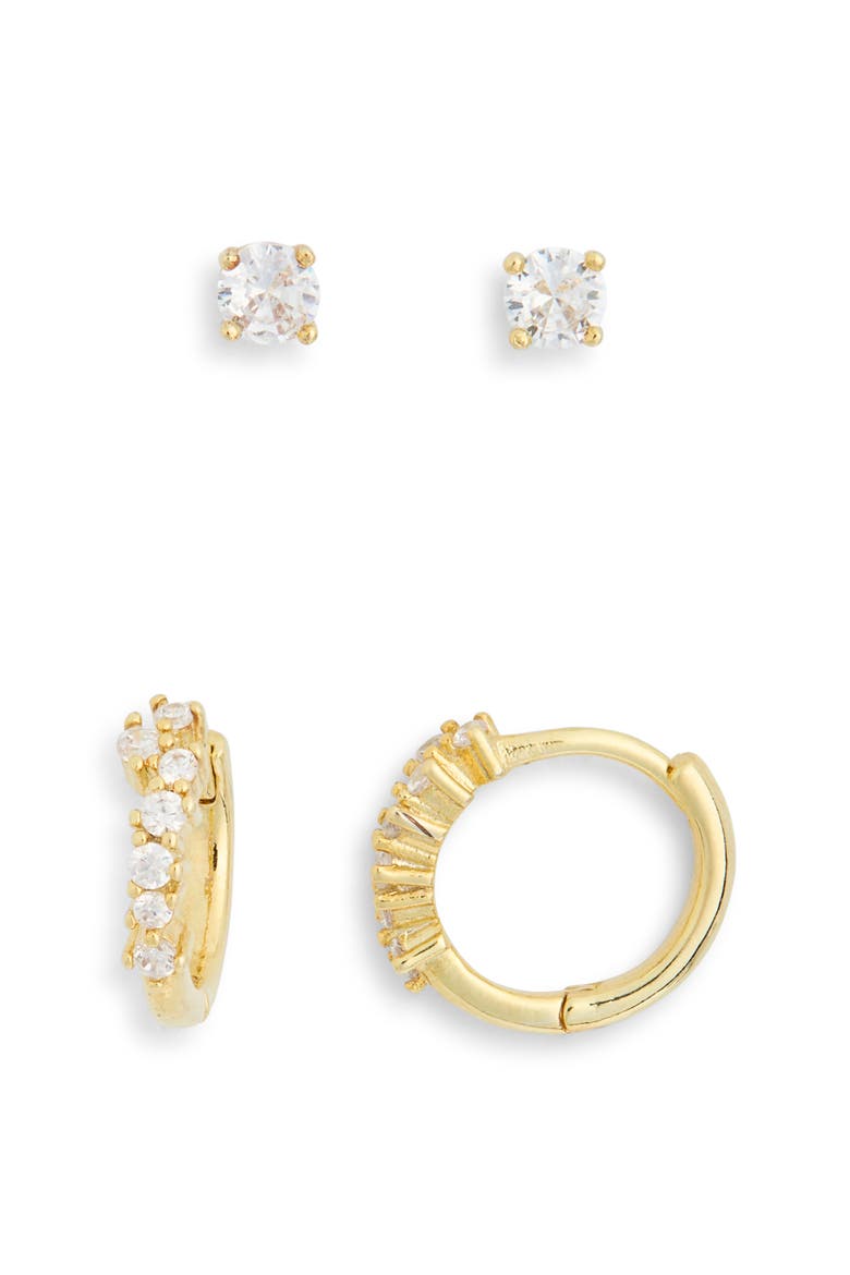 2-Pack CZ Studs & Hoop Earrings Set, Alternate, color, CLEAR- GOLD