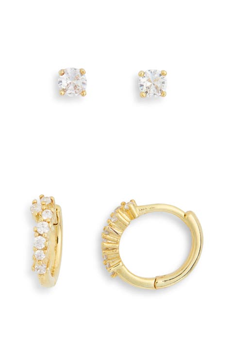 2-Pack CZ Studs & Hoop Earrings Set