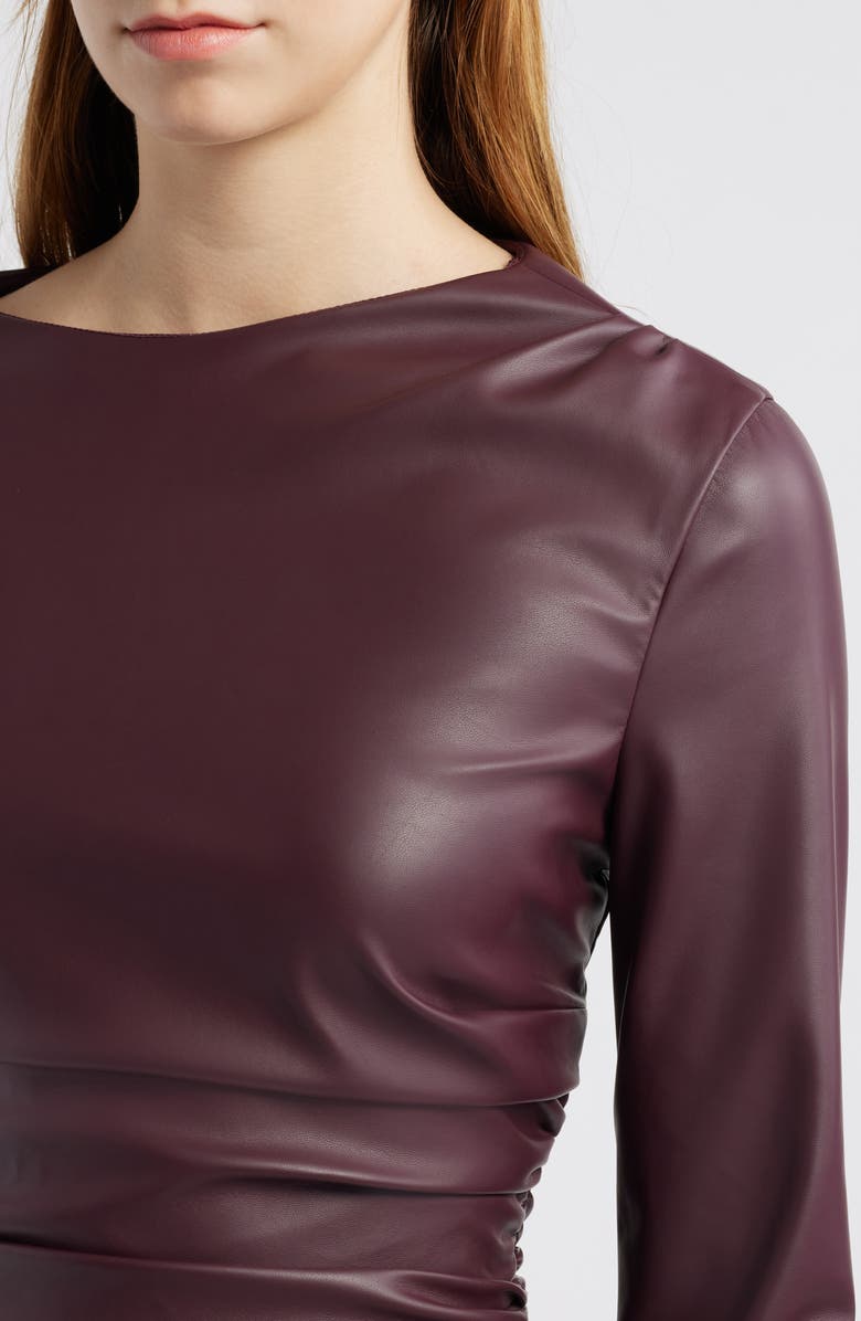Mistress Rocks Faux Leather Asymmetric Split Hem Top, Alternate, color, Dark Plum