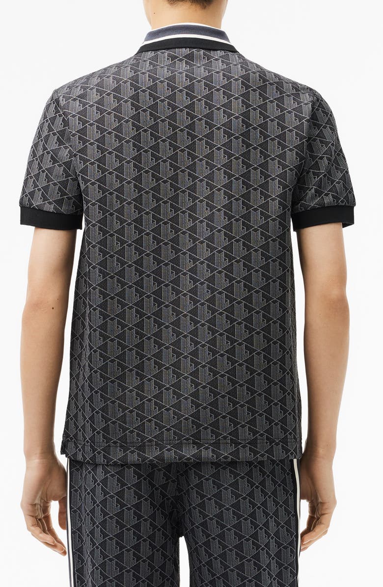 Lacoste Monogram Jacquard Polo, Alternate, color, Black Graphite
