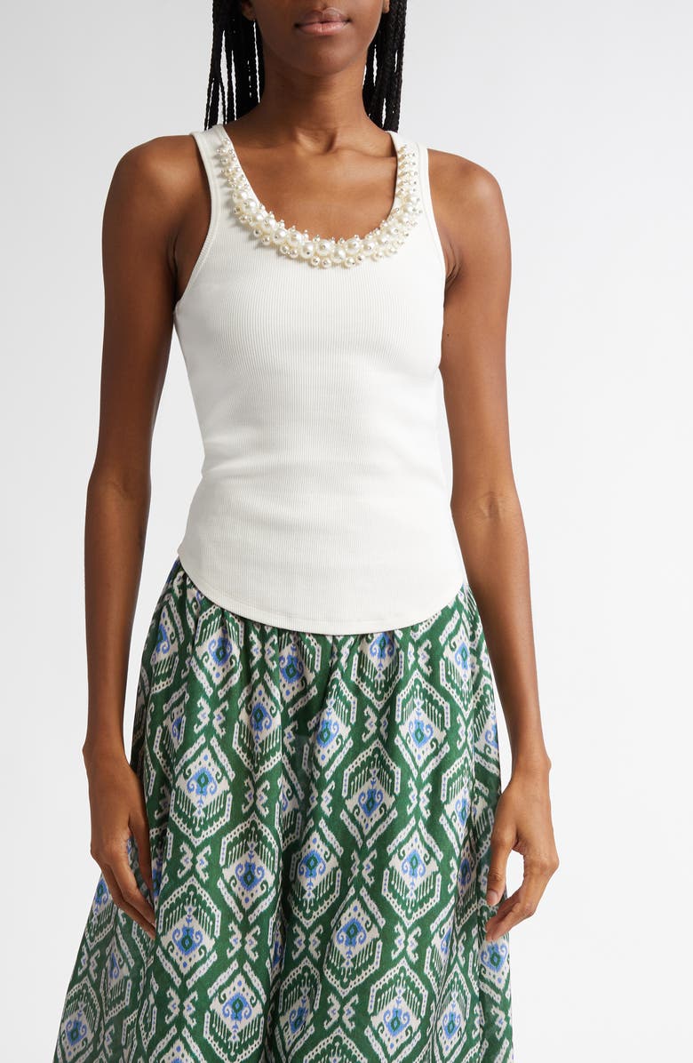 Zimmermann Faux Pearl Embellished Rib Tank, Main, color,