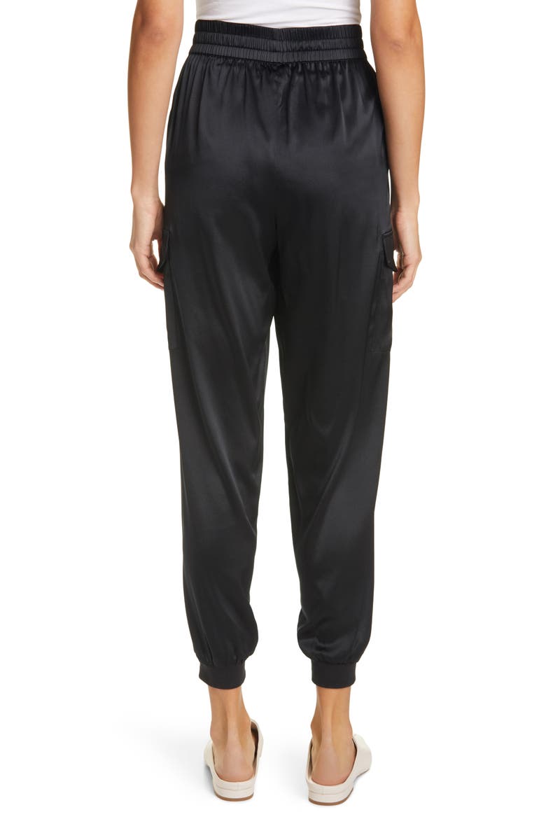 Elsie Stretch Silk Joggers, Alternate, color, BLACK