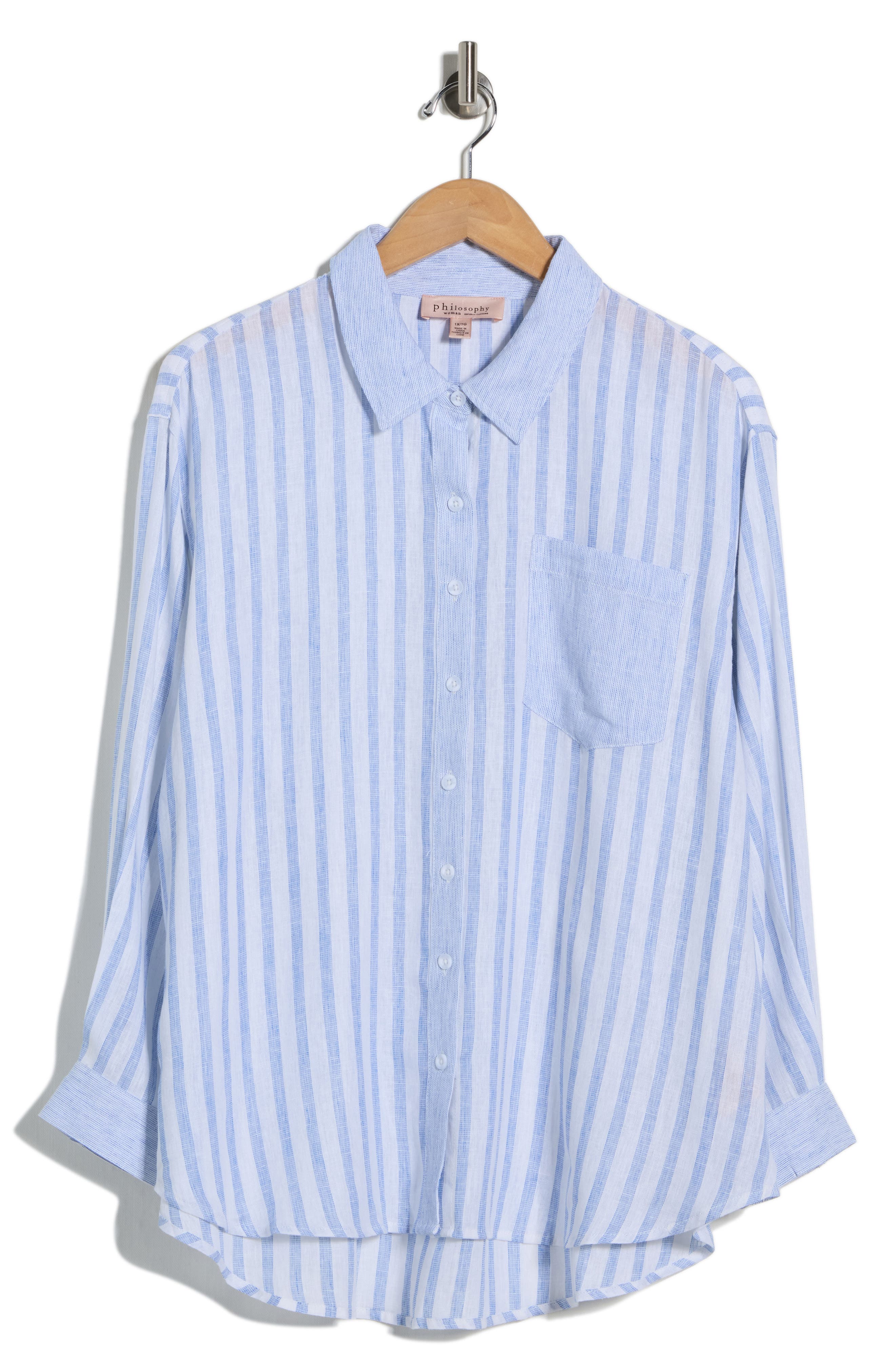 PHILOSOPHY CASHMERE Stripe Linen Blend Button-Up Shirt