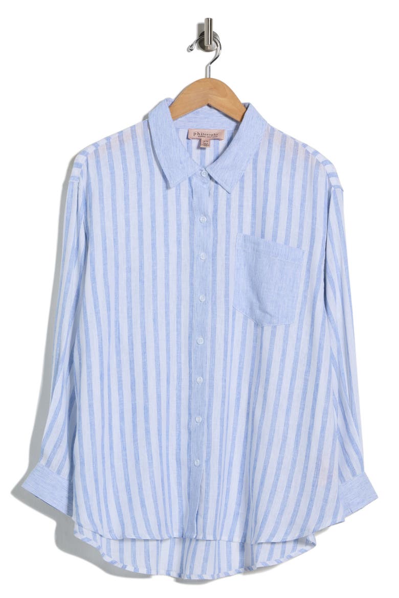 Stripe Linen Blend Button-Up Shirt, Alternate, color, BLUE/ WHITE STRIPE