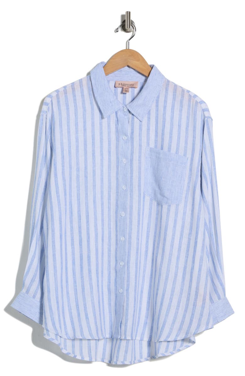 PHILOSOPHY CASHMERE Stripe Linen Blend Button-Up Shirt, Main, color, Blue/ White Stripe