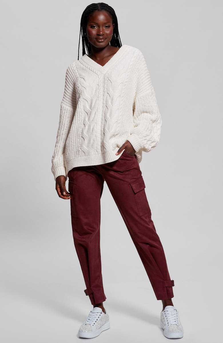 GUESS Aki Cable Knit Cardigan, Alternate, color, 