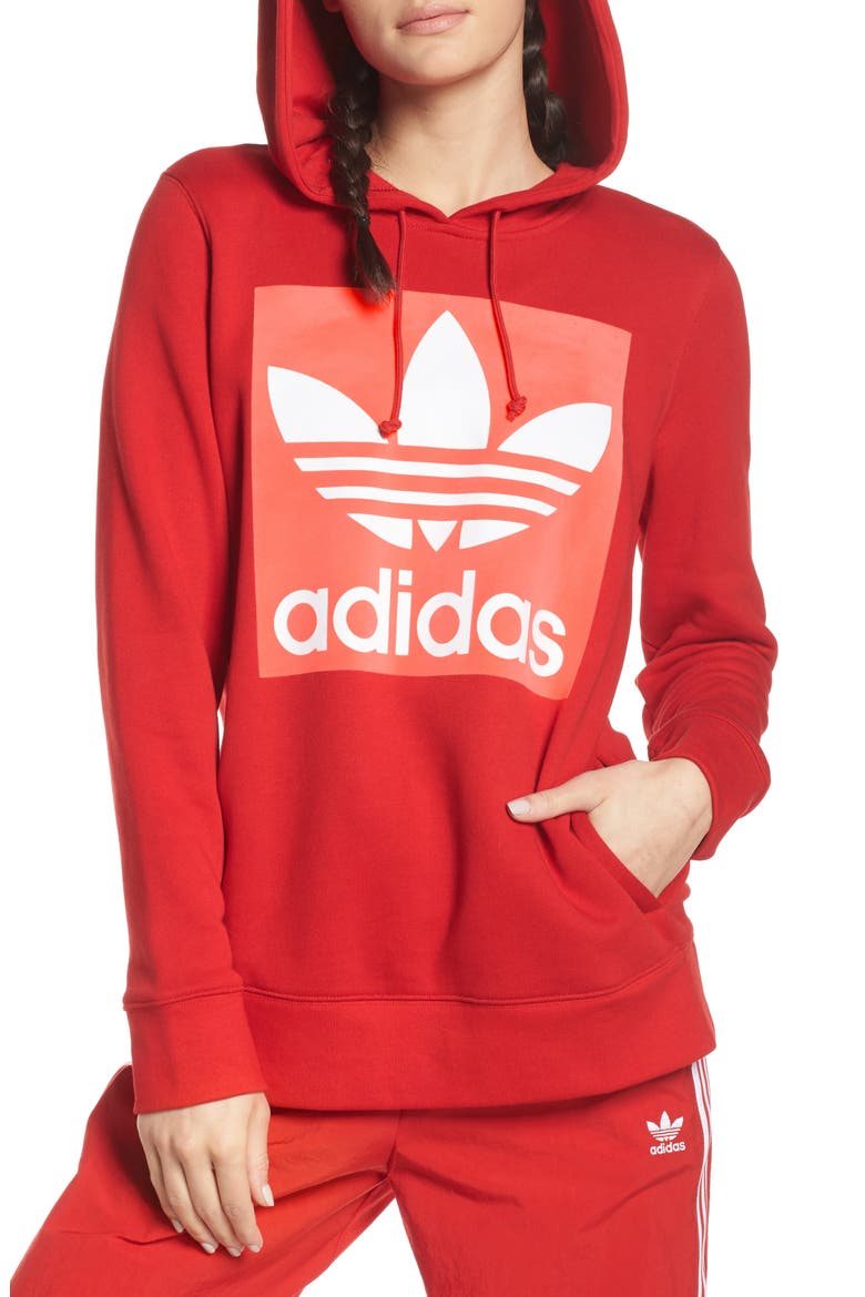 Trefoil Hoodie, Main, color, SCARLET
