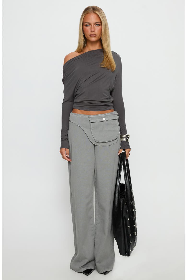 Party Hour Ruched One-Shoulder Long Sleeve Top, Alternate, color, CHARCOAL
