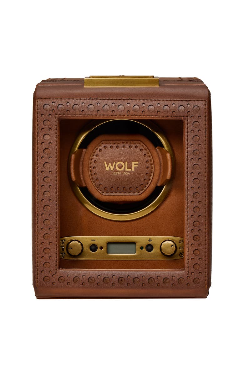 WOLF Brogue Single Watch Winder, Main, color, Burnished Brown
