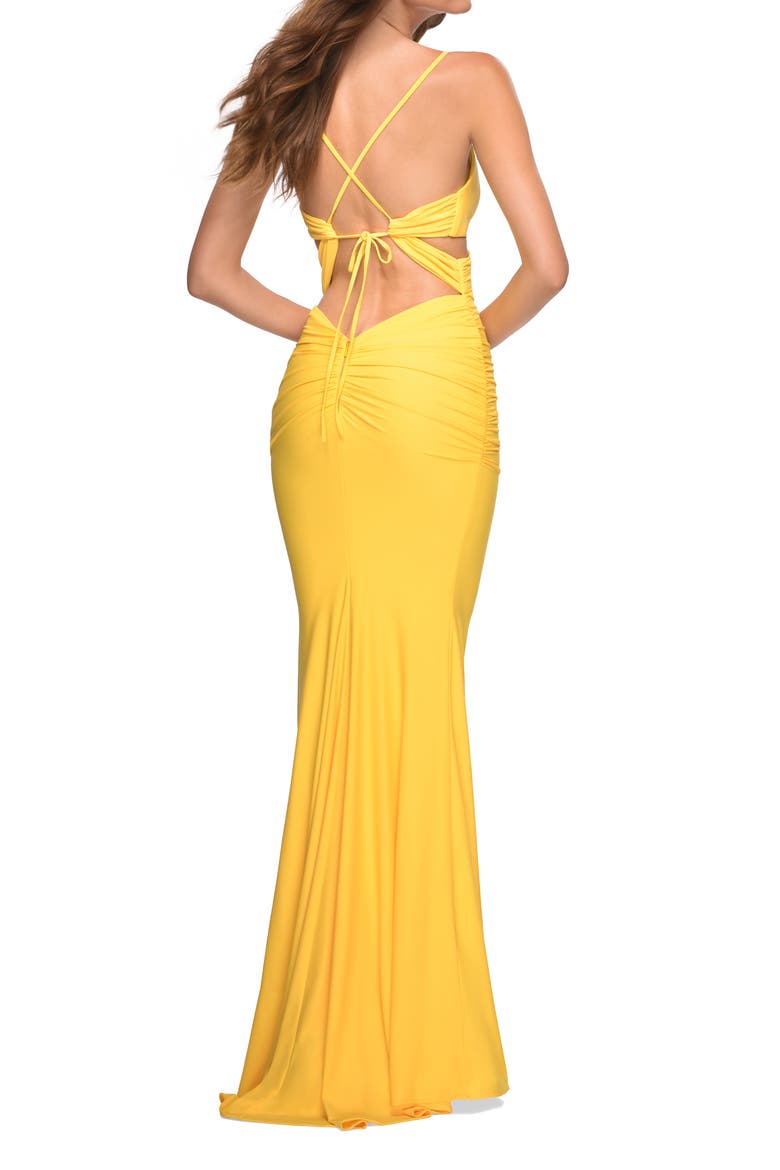 Long Jersey Gown with Front and Side Cutouts, Alternate, color, Yellow