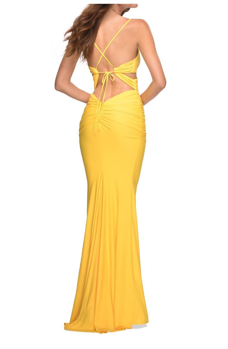 La Femme Long Jersey Gown with Front and Side Cutouts, Alternate, color, Yellow
