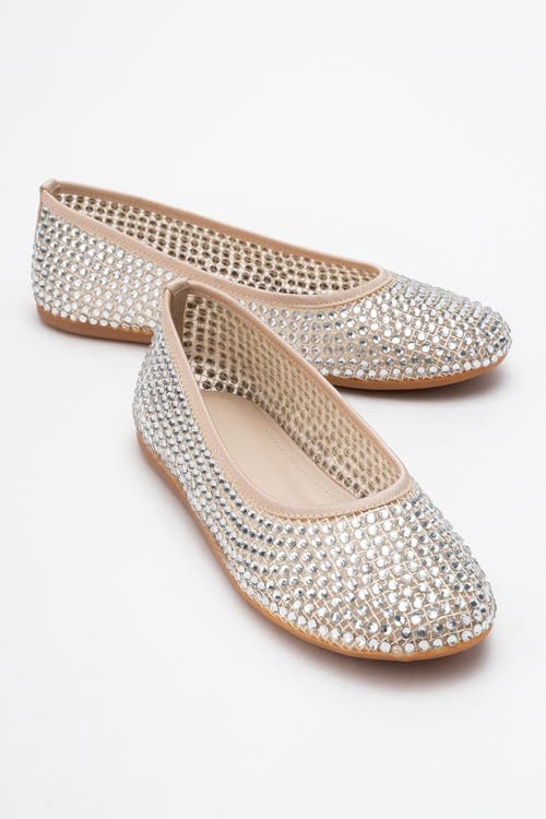 Prologue Shoes Runway Mesh Embellished Ballet Flat In Metallic