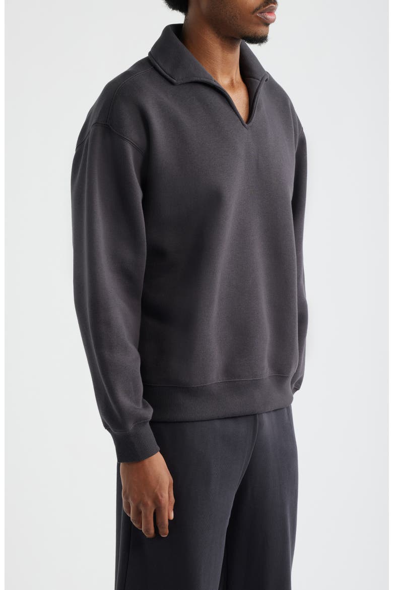 Polo Collar Cotton Blend Sweatshirt, Alternate, color, BLACK FADED