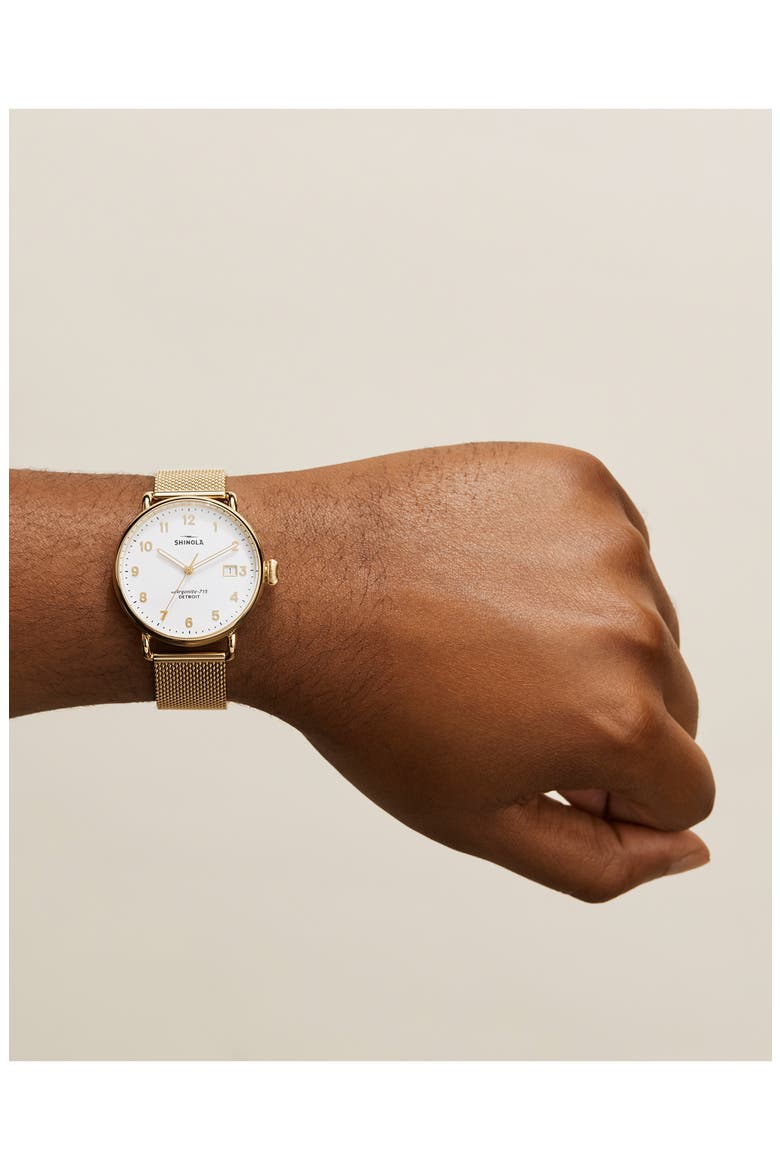 The Canfield Mesh Strap Watch, 38mm, Alternate, color, GOLD/ WHITE/ GOLD