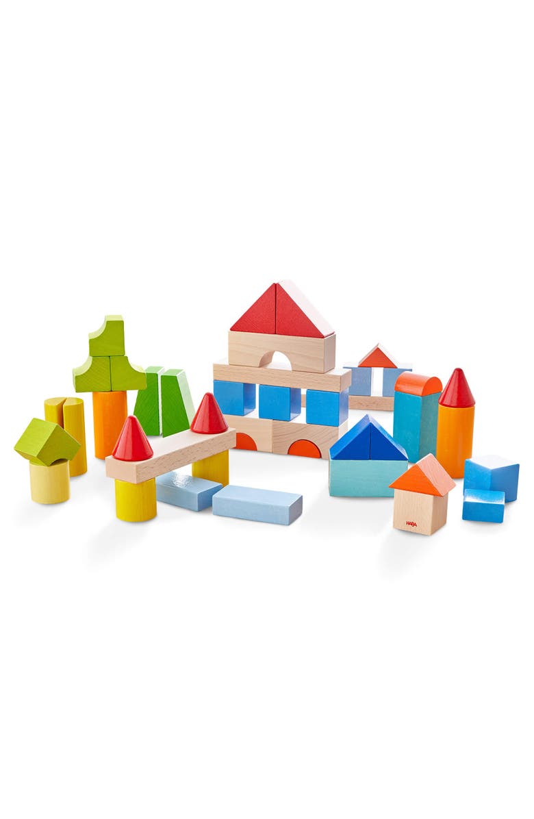 HABA Colored Wooden Building Blocks - 46 Piece Set of Wooden Toys, Stacking Toys for Toddlers 1-3 Ideal Open ended Toys, Made in Germany, Main, color, Multi