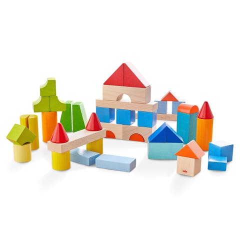 Colored Wooden Building Blocks - 46 Piece Set of Wooden Toys, Stacking Toys for Toddlers 1-3 Ideal Open ended Toys, Made in Germany