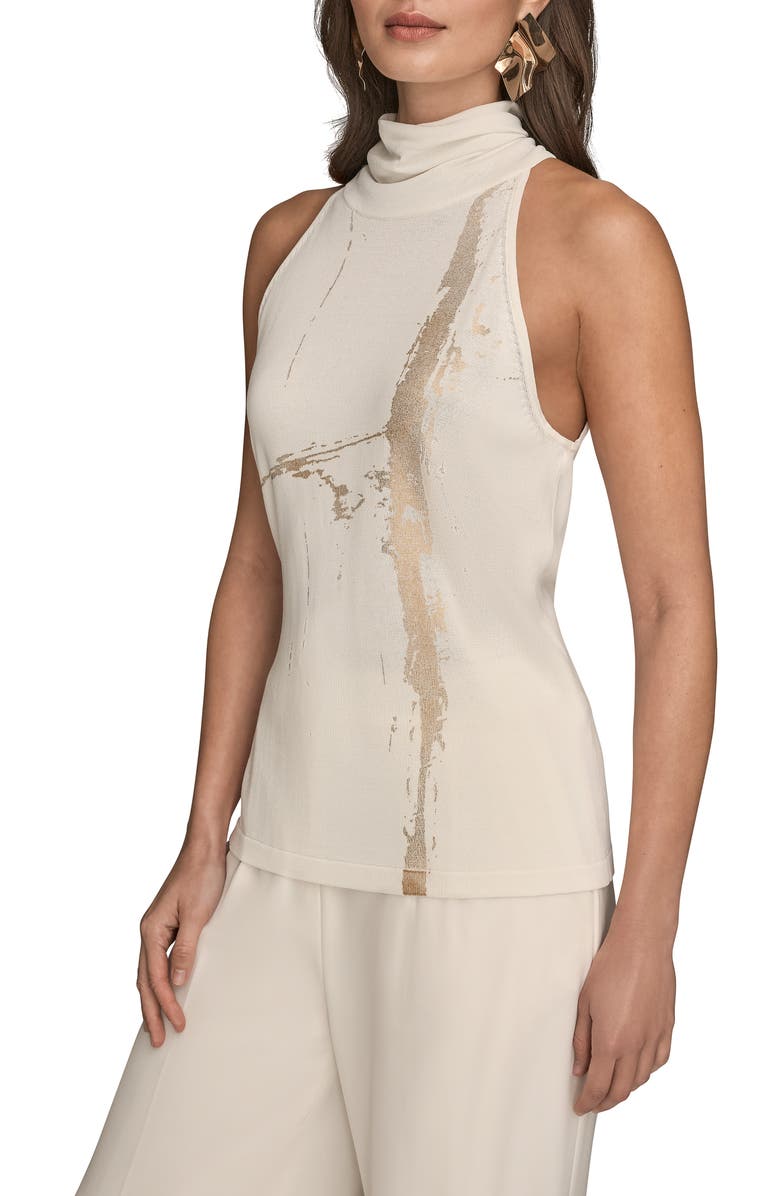 Donna Karan New York Abstract Print Sleeveless Cowl Neck Top, Alternate, color, Cream