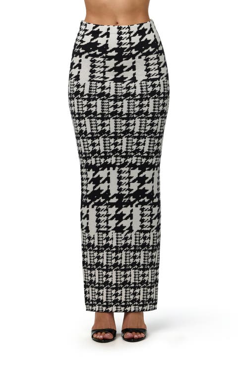 Dual Houndstooth Maxi Skirt